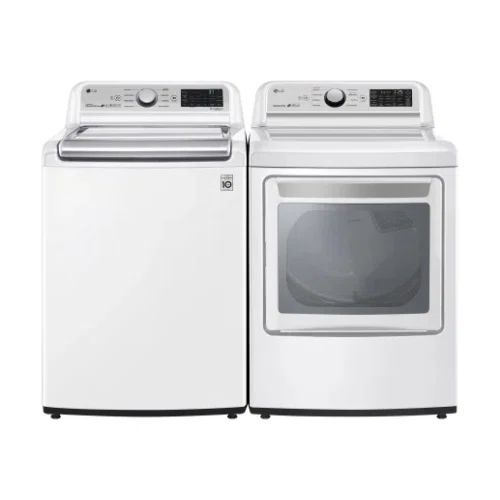 LG LGWADREW7305 Side-by-Side Washer & Dryer Set with Top Load Washer and Electric Dryer in White