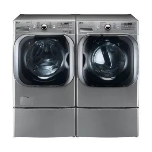 LG LGWADREW81015 Side-by-Side on Pedestals Washer & Dryer Set with Front Load Washer and Gas Dryer in Graphite Steel