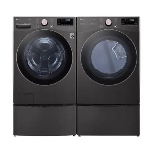LG LGWADRGB40002 Side-by-Side on SideKick Pedestals Washer & Dryer Set with Front Load Washer and Gas Dryer in Black Steel