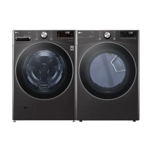 LG LGWADRGB42001 Side-by-Side Washer & Dryer Set with Front Load Washer and Gas Dryer in Black Steel