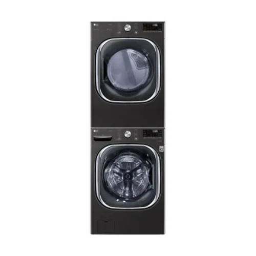 LG LGWADRGB45004 Stacked Washer & Dryer Set with Front Load Washer and Gas Dryer in Black Steel