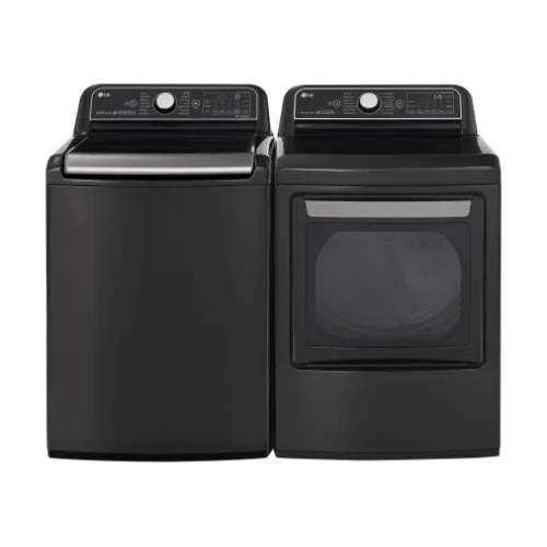 LG LGWADRGB79001 Side-by-Side Washer & Dryer Set with Top Load Washer and Gas Dryer in Black Stainless Steel