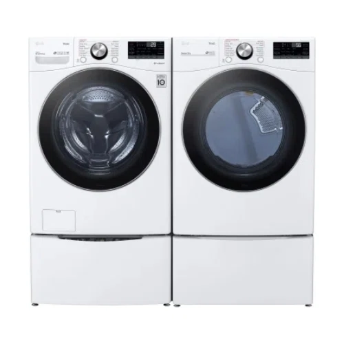 LG LGWADRGW42003 Side-by-Side on Pedestals Washer & Dryer Set with Front Load Washer and Gas Dryer in White