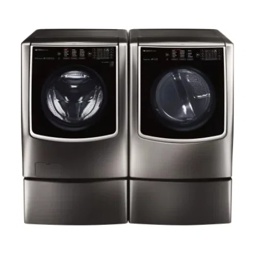 LG Signature TurboWash Series LGWADREBS97 Side-by-Side on Pedestals Washer & Dryer Set with Front Load Washer and Electric Dryer in Black Stainless Steel