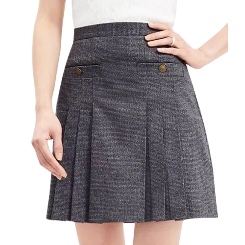 LOFT Houndstooth Brushed Flannel Pleated Pocket Skirt