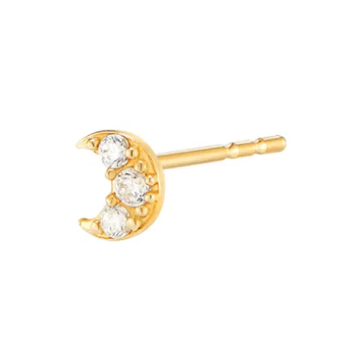 Musemond Tiny Pave Crescent Moon Stud- 14K Gold