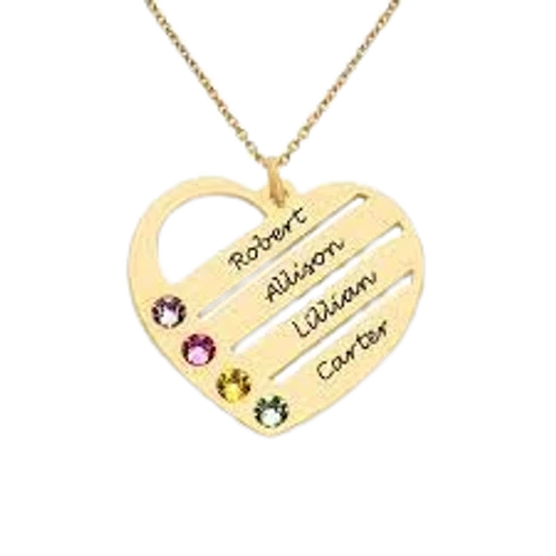 MYKA Terry Birthstone Heart Necklace with Engraved Names