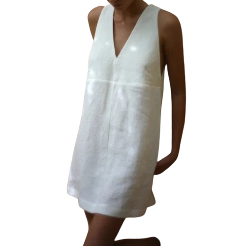 NTG Fad Linen Cotton V-neck Patchwork A-line Dress