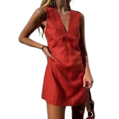 NTG Fad Linen Sleeveless Slim V-neck Vest Dress