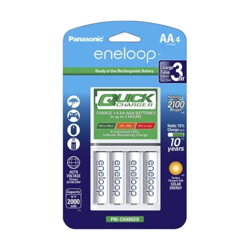 Panasonic eneloop Rechargeable Batteries AA 4-Pack with Individual Quick Charger