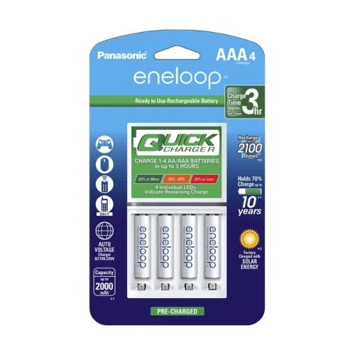 Panasonic eneloop Rechargeable Batteries AAA 4-Pack with Individual Quick Charger