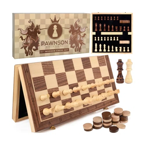 Pawnson Creations 17” Wooden Chess Set