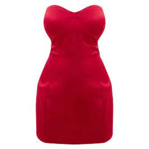 PrettyLittleThing Dark Red Satin Bandeau Cup Detail Mini Dress
