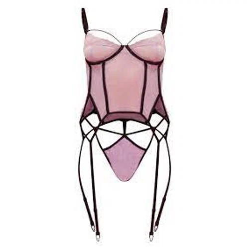 PrettyLittleThing Grey Mesh Boning Detail Corset Set