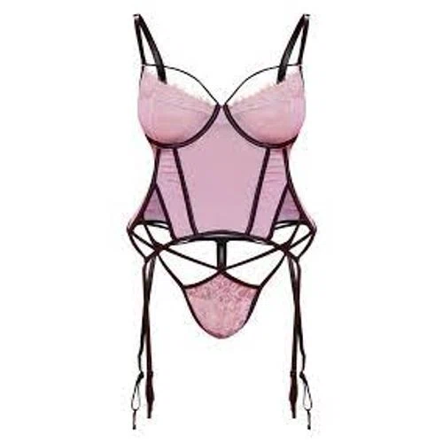 PrettyLittleThing Plus Grey Mesh Boning Detail Corset Set