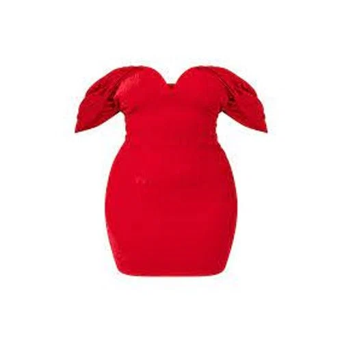 PrettyLittleThing Plus Red Textured V Bar Bodycon Dress