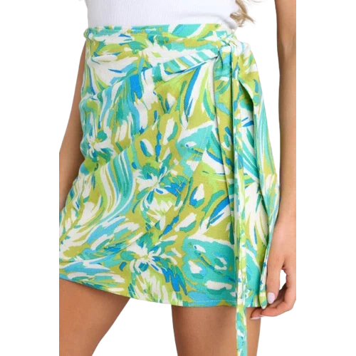 Red Dress Seaside Serenade Teal Tropical Print Wrap Skirt