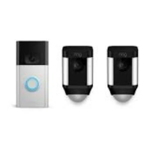 Ring Satin Nickel Wired and Wireless Video Door Bell with Spotlight Cam Battery, Black (2-Pack)