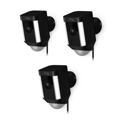 Ring Spotlight Cam Wired Outdoor Rectangle Security Camera Black (3-Pack)