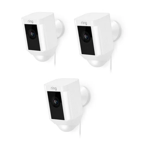 Ring Spotlight Cam Wired Outdoor Rectangle Security Camera, White (3-Pack)