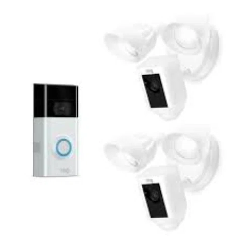 Ring Video Doorbell 3 with White (2-Pack) Floodlight Cams