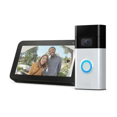 Ring Wired and Wireless Video Door Bell- Satin Nickel with Echo Show 5