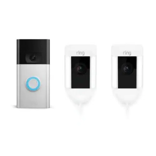 Ring Wired and Wireless Video Door Bell-Satin Nickel with Spotlight Cam Wired White (2-Pack)