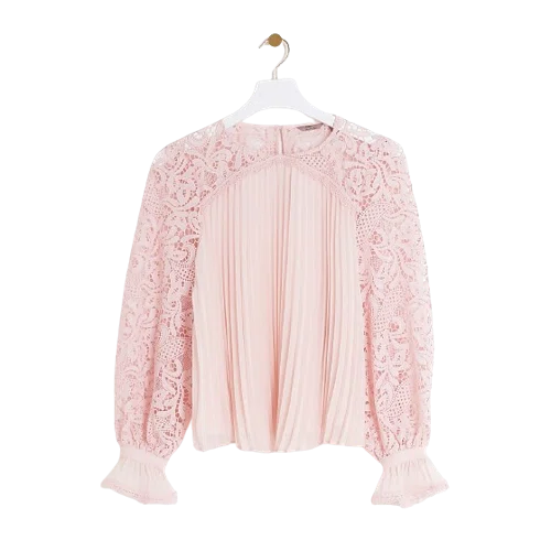 River Island Pink Plisse Lace Sleeve Blouse