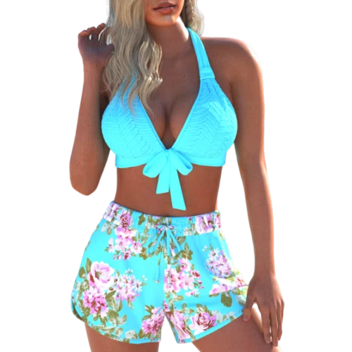 Rotita Jacquard Floral Print Bikini Set