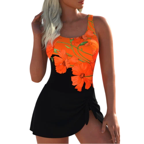 Rotita Tie Floral Print One Piece Swimdress