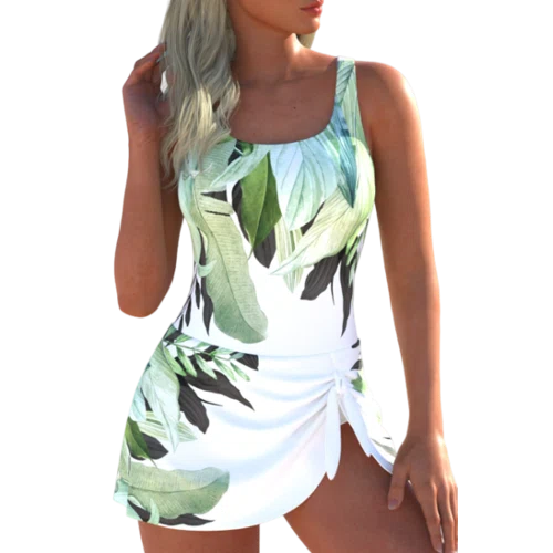Rotita Tie Tropical Plants Print One Piece Swimdress