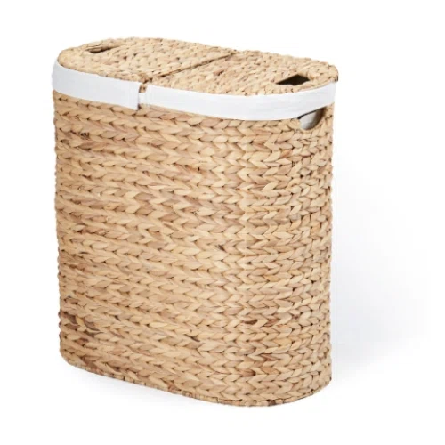Seville Classics Water Hyacinth Lidded Oval Double Hamper