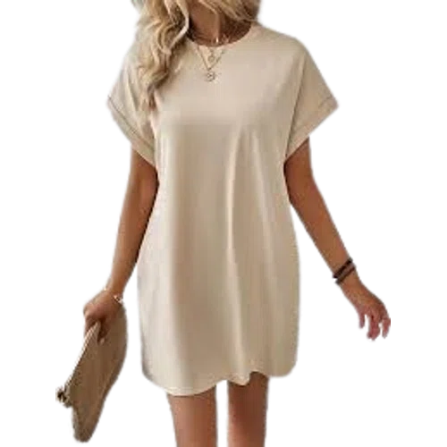 SHEIN LUNE Solid Batwing Sleeve Hidden Pocket Tee Dress
