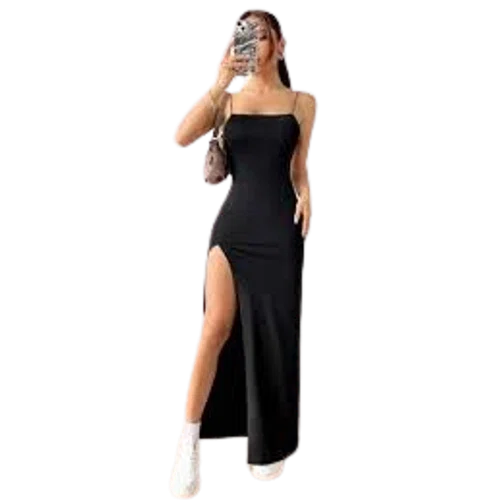 SHEIN EZwear Women's Solid Color High Slit Spaghetti Strap Maxi Dress