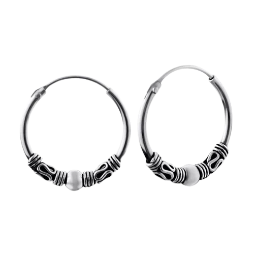 Studio Jewellery Bali Pattern Small Silver Hoop Sleeper Earrings