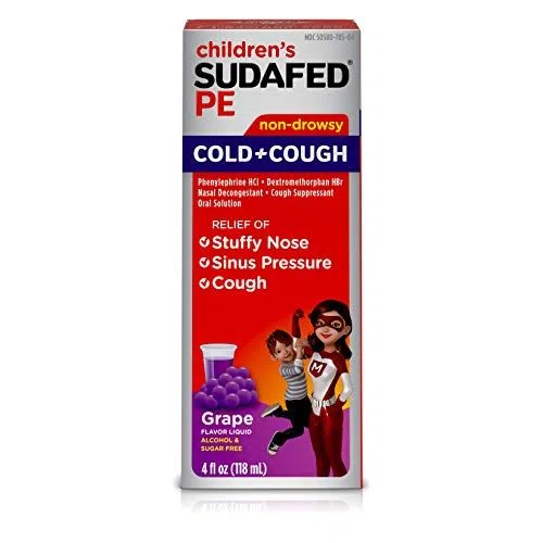 Sudafed PE Cough + Cold Liquid Decongestant for Kids