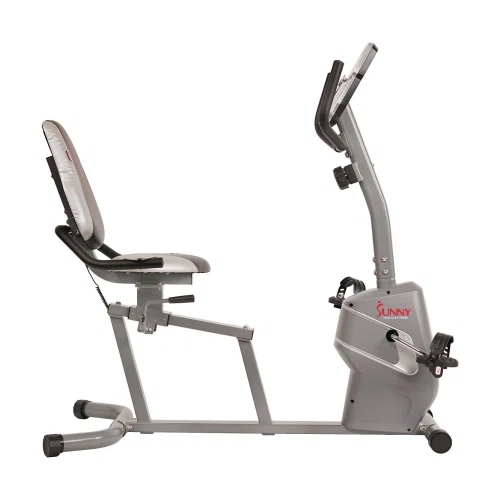 Sunny Health & Fitness Magnetic Recumbent Exercise Bike w/ Easy Adjustable Seat, Tablet Holder, RPM and Pulse Rate