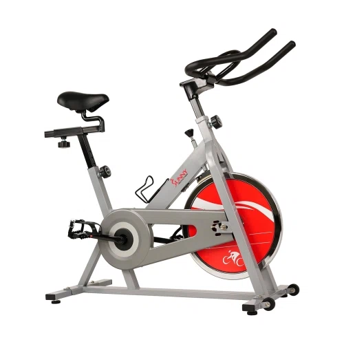 Sunny Health & Fitness Silver Exercise Bike Chain Drive Indoor Cycling Trainer