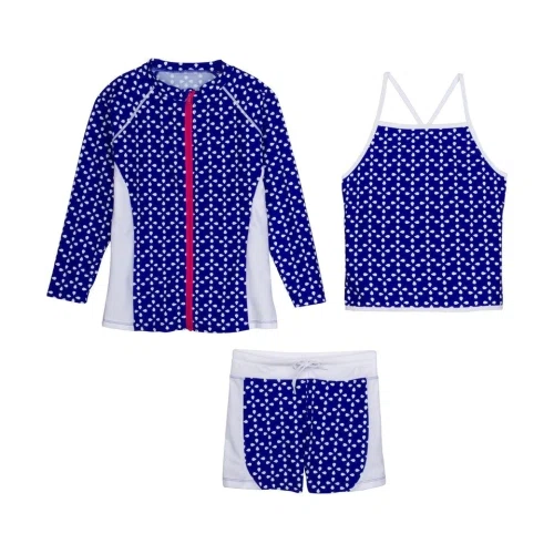 SwimZip Long Sleeve Rash Guard with Tankini + Shorts Set