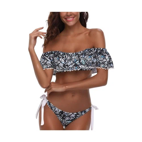Tempt Me Floral Print Off Shoulder Bikini Set