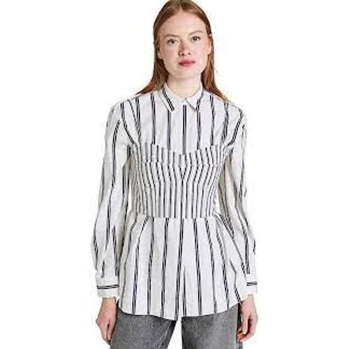 Theory Bustier-Shirt Set in Striped Cotton Poplin