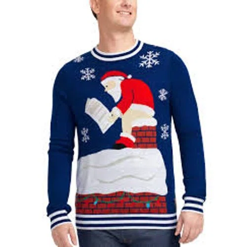 Tipsy Elves Men's Santa's Log on the Fire Ugly Christmas Sweater