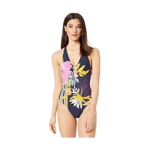 Trina Turk V Neck Halter One Piece Swimsuit