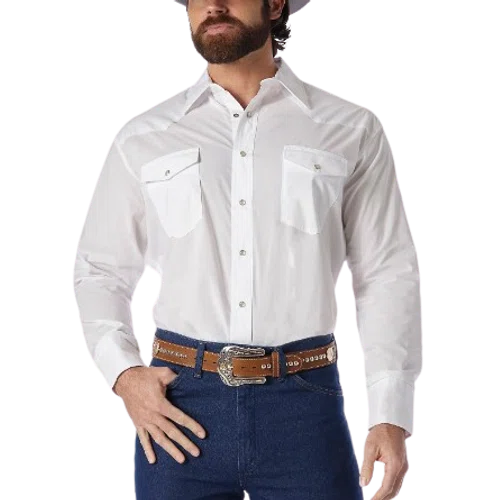 Wrangler Western Snap Shirt Long Sleeve Solid Broadcloth 